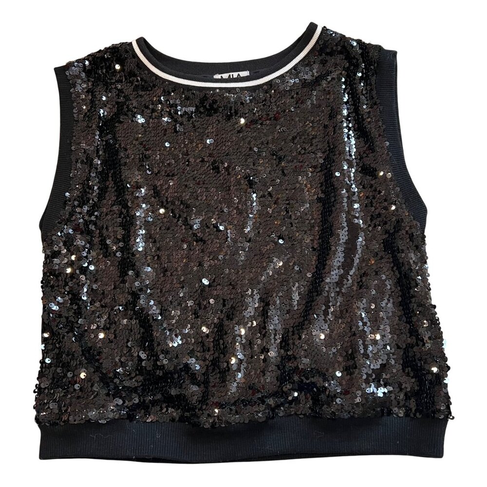 Mia New York Black Sequin Sleeveless Crop Top Girls Large
